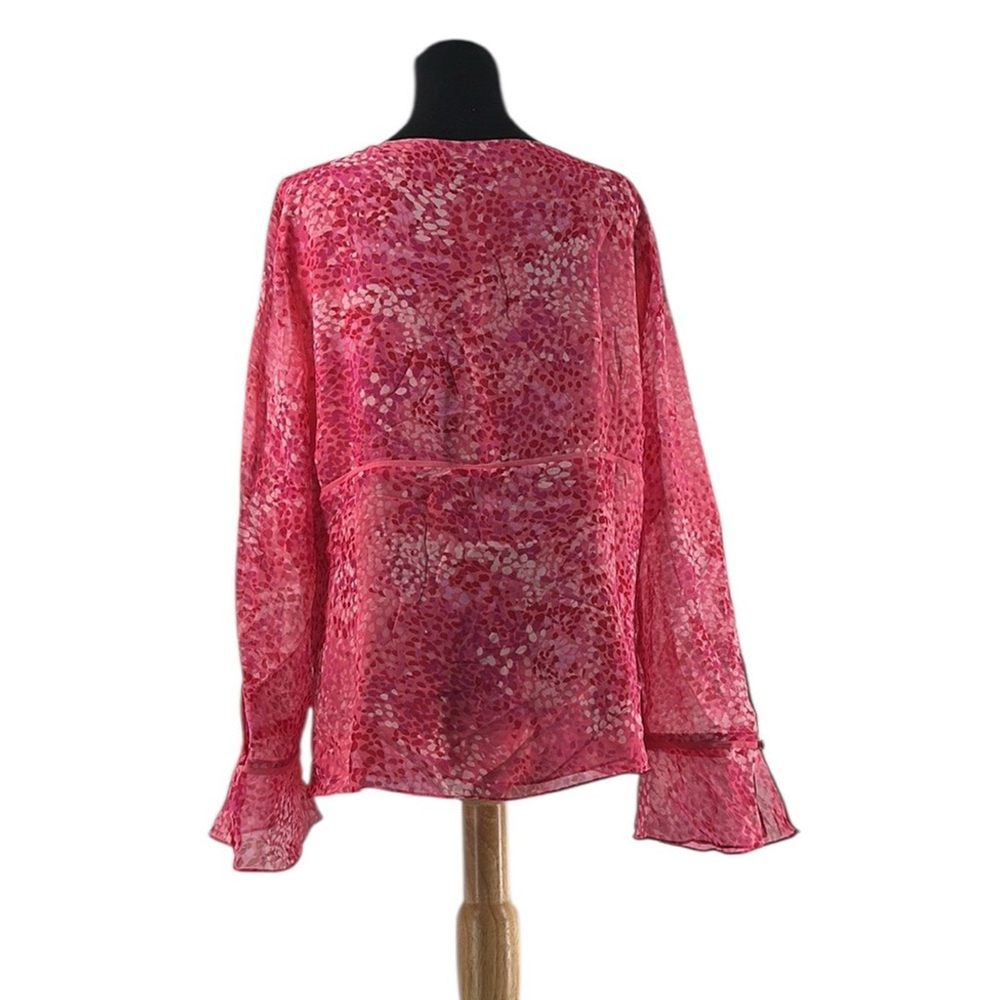 Ann Taylor silk blouse Pink Pattern Flowy v neck flattering top sz xl - Picture 2 of 11